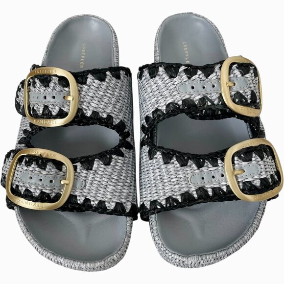 Loeffler Randall Theo Sandal 7 Blue Black Raffia Woven Platform Slide - Picture 12 of 12